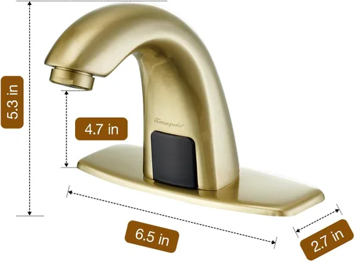 Vista 4 de Charmingwater Grifo de lavabo de baño sin contacto, grifo con sensor automático de movimiento con placa de cubierta de agujero, oro cepillado