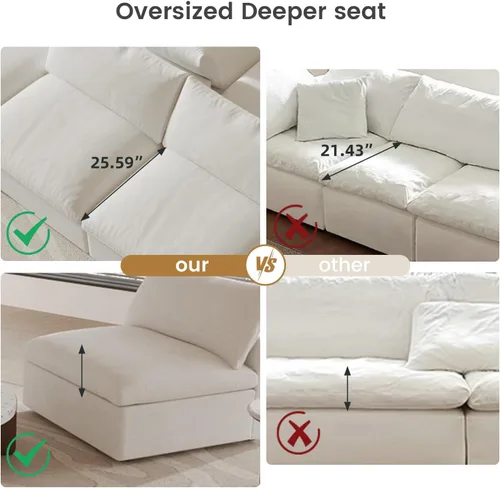 Vista 7 de WJShome Sofá modular modular para sala de estar, sofá en forma de U relleno de plumón de 160 pulgadas con otomana, modernos sofás convertibles de 6