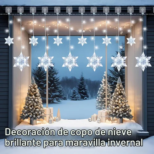 Vista 4 de Luces Navideñas de Copo de Nieve para Exteriores, 8.2 pies, 144 LED Luces de Cadena Navideñas Conectables con Enchufe, Luces Colgantes de Carámbano