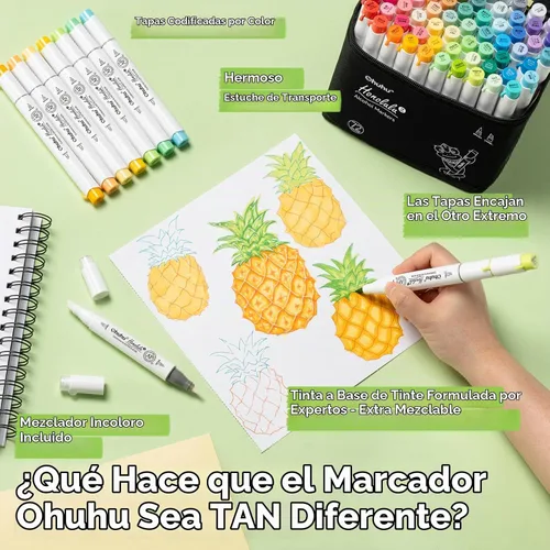 Vista 6 de Ohuhu Marcadores de alcohol con punta de pincel – Juego de marcadores artísticos de doble punta con certificación AP para artistas adultos