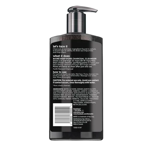 Vista 9 de Biore Deep Pore Charcoal Face Wash, limpiador facial diario para eliminación de suciedad y maquillaje, para piel grasa, 6.77 onzas, paquete de 3