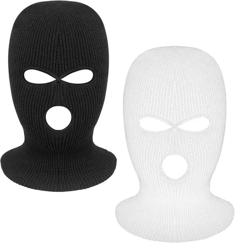 Vista 10 de 2 piezas de 3 agujeros de cara completa máscara de esquí máscara de invierno pasamontañas gorra cubierta de la cara cubierta de la cara cubierta