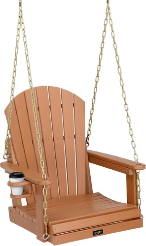 Vista 9 de VINGLI Columpio de porche de polietileno de alta densidad de alta resistencia de 880 libras para exteriores con soporte giratorio para tazas, Negro