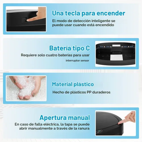 Vista 3 de Basurero de cocina con sensor de movimiento de 13 galones, cubo de basura con sensor automático de 50 L, cubo de basura inteligente con tapa