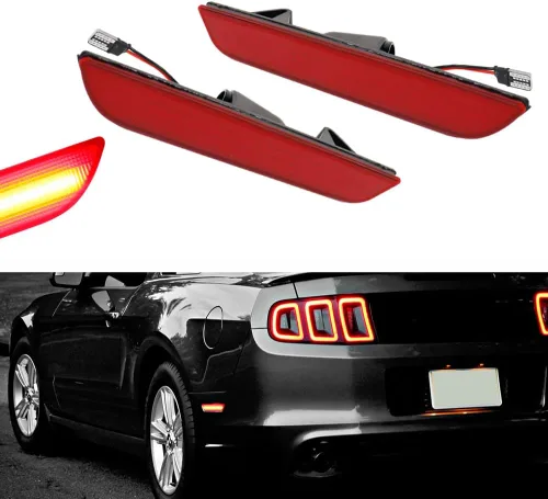 Vista 7 de Para Ford Mustang 2010, 2011, 2012, 2013, 2014 Luces de Marcador Lateral de Parachoques Delantero y Trasero, Luces LED Ámbar y Rojas, 4 piezas