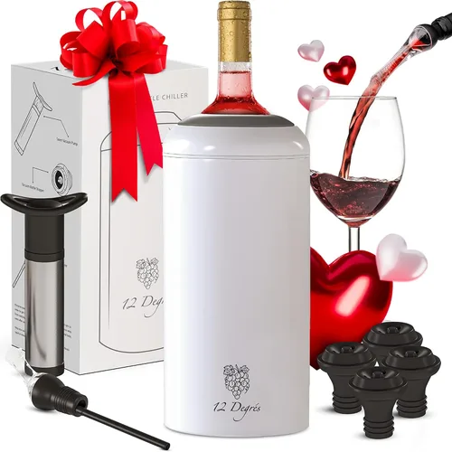 Vista 9 de Juego de Enfriador de Vino 12 Degrés - Regalos de Vino Perfectos para Mujeres y Hombres - Enfriador de Vino Aislado de Acero Inoxidable con Bomba