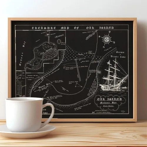 Vista 4 de 1974 Mapa de Fred Nolan del Tesoro de la Isla de Oak, Nueva Escocia, Canadá - Impreso Artístico Enmarcado de 11x14 – Gran Pieza de Diseño