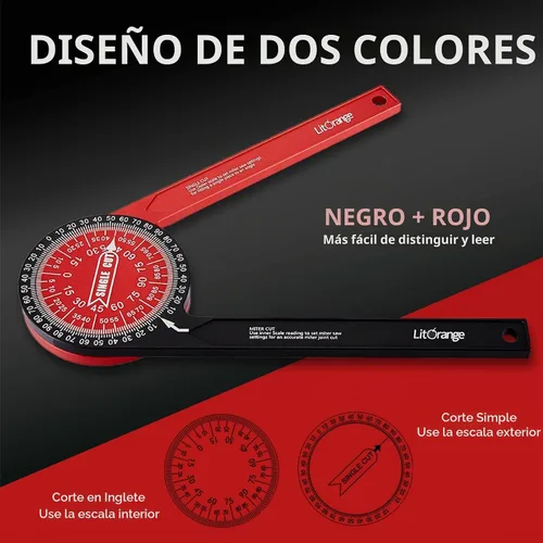 Vista 4 de Litorange Transportador de sierra ingletadora de aluminio Plus Buscador de ángulo de 8.7 pulgadas con escalas grabadas con láser de precisión