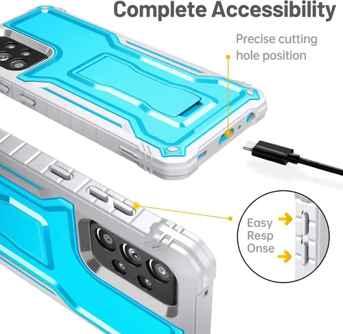 Vista 3 de FITO Funda para Samsung A52 con protector de pantalla integrado, doble capa a prueba de golpes resistente con función atril compatible con teléfono