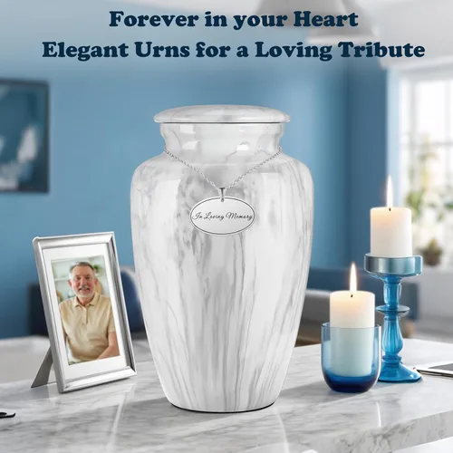 Vista 7 de Abooxiu Urnas de cremación para cenizas humanas, machos y mujeres, grandes urnas de recuerdo con placa de identificación grabada personalizada