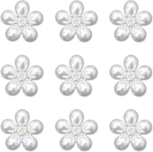 Vista 11 de 30 piezas chapadas en plata de 5 pétalos, cuentas de flores de diamantes de imitación, botón de adorno para ropa hecha a mano, zapatos, sombreros
