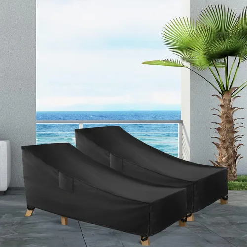 Vista 6 de WLEAFJ Funda impermeable para tumbona de patio, fundas resistentes para sillas de salón al aire libre, fundas negras duraderas para muebles