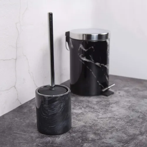 Vista 7 de Creative Home Juego de cepillo y soporte para bola de inodoro de mármol negro natural con funda de silicona, cepillo compacto de almacenamiento