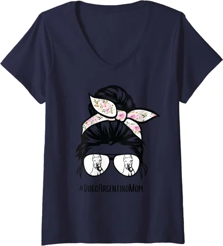 Vista 3 de Dogo Argentino Dog Mom - Gafas de pelo desordenadas con cuello en V para mujer, Negro