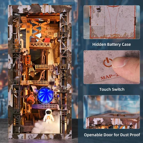 Vista 6 de MiniCity Espacio Rincón de Libros para Principiantes - Kit de Escena en Miniatura DIY con Cubierta Antipolvo, Luces y Estantería Adaptable