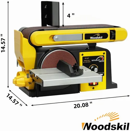 Vista 7 de Woodskil Lijadora de disco de banda de velocidad variable, correa de 4 x 36 pulgadas y disco de 6 pulgadas 3A Máquina combinada de lijadora