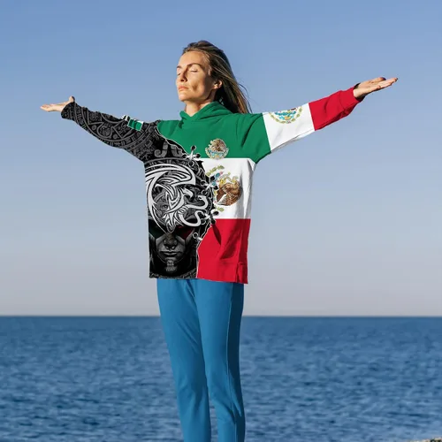 Vista 5 de Sudaderas con capucha mexicanas mexicanas aztecas mexicanas con estampado 3D casual