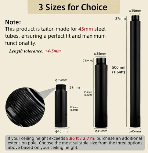 Vista 2 de Extensión de Tubo para Pole Dance de 45mm - Extensión de Tubo de Baile de 125/250/500mm, Fácil de Instalar, Extensión Cromada de Conexión Suave