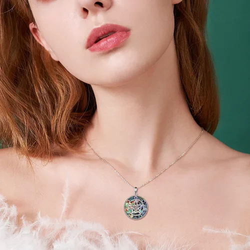 Vista 21 de LUHE Collar de plata de ley con dije de pentagrama de chakras y luna, pentáculo, celta, pagano, wiccano, amuleto mágico para mujeres, adolescentes