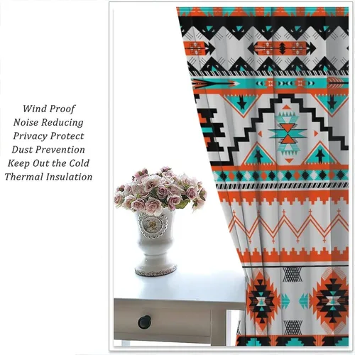 Vista 84 de Cortinas con patrón geométrico tribal, estilo suroeste, azteca, rústico, occidental, nativo americano, opacas, con bolsillo para barra, decoración