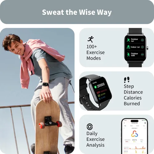 Vista 4 de Relojes inteligentes para hombres y mujeres, monitor de actividad de pantalla de 1.8 pulgadas, monitor de frecuencia cardíaca, sueño/SpO2