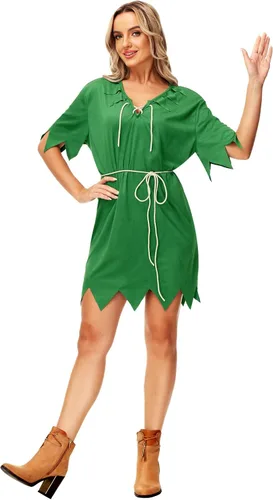 Vista 5 de AOBUTE Disfraz de Halloween de Peter Pan para mujer, disfraz brillante de Campana Tinker, disfraz para adultos y familia Cosplay