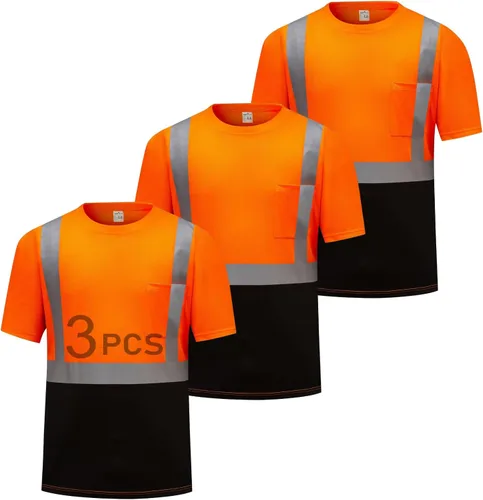 Vista 17 de Hi Vis - Camisetas de seguridad para hombre, reflectantes, de alta visibilidad, manga corta y larga, con bolsillo, paquete de 3 y 5