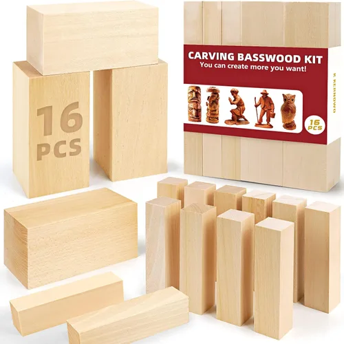 Vista 9 de Bloques de tallado de madera de tilo, kit de 20 piezas de bloques de madera para tallar con 2 tamaños diferentes, madera de tilo para tallar fácil