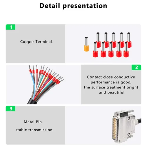 Vista 4 de XMSJSIY DB25 Adaptador de conector RS232 Cable de extensión serie de 25 pines sin soldadura, cable de repuesto de puerto de 25 pines con cable