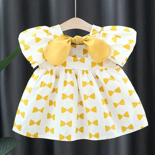 Vista 2 de Xbgqasu Toddler Baby Girls Dress Summer Bohemia Ruffle Bowknot Short Puff Sleeve Casual A Line Backless Dresses Party Clothes 5 Year Old Girl
