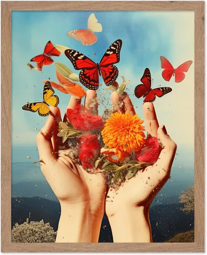 Vista 26 de Poster Master Póster de retrato de mujer, estampado de mariposa retro, arte de collage, arte femenino, arte femenino, arte moderno, arte floral