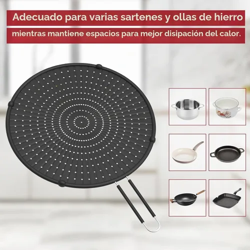 Vista 4 de INYOU Rejilla de silicona para salpicaduras para sartén adecuada para sartenes de 13", protector contra salpicaduras de grasa multiusos resistente