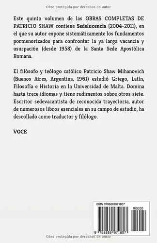 Vista 2 de OBRAS COMPLETAS DE PATRICIO SHAW. VOLUMEN V SEDELUCENCIA (VOCE) (Spanish Edition)