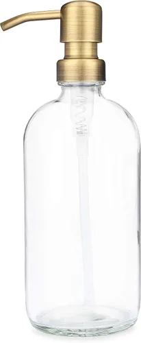 Vista 7 de Rail19 Market - Dispensador de jabón de vidrio transparente con bomba de metal, jabón líquido de manos y loción para cocina y baño, 16 onzas