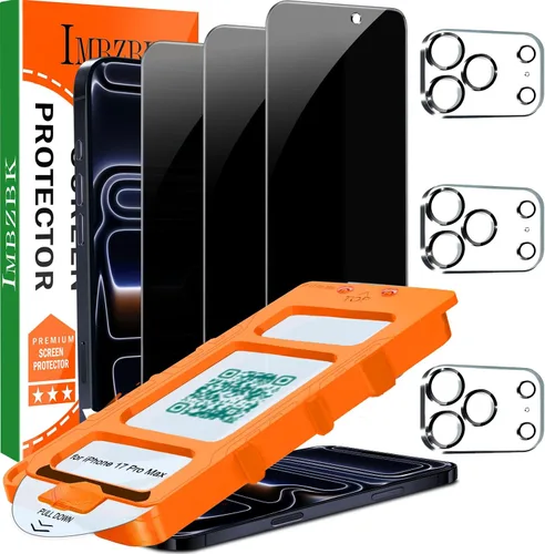 Vista 10 de IMBZBK Paquete de 3 protectores de pantalla para iPhone 13 Pro Max con 3 protectores de lente de cámara de vidrio templado Accesorios Protector