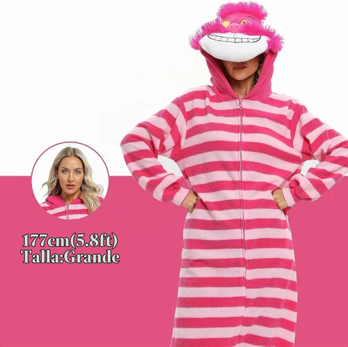 Vista 3 de NAITOKE - Pijama de una pieza para adultos, disfraz de Halloween, disfraz de animal para cosplay, para mujeres, hombres y adolescentes, Rosa, Grande