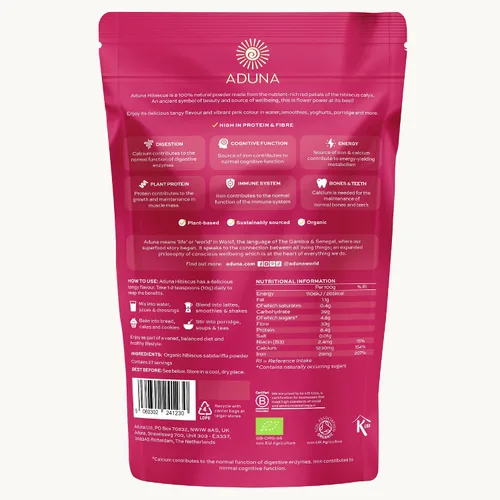 Vista 2 de Aduna Polvo de hibisco orgánico Flor de hibisco 100% para la salud de la piel, intestino y corazón Fuente vegana natural de antioxidantes