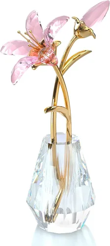 Vista 11 de Ornalrist Flores de lirio de tigre de cristal con jarrón, tallo de metal, flor de lirio azul, regalos coleccionables para mujeres, figuras florales