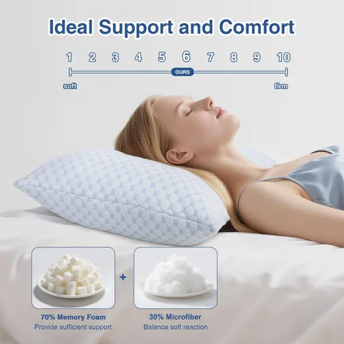 Vista 3 de Favocama Almohada Refrescante para Dormir, Almohadas de Espuma Viscoelástica Triturada Tamaño King Juego de 2, Almohadas de Cama Refrescantes
