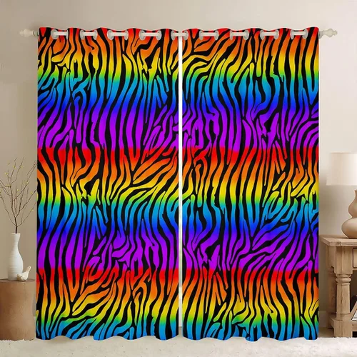 Vista 16 de Feelyou Cortinas de ventana de leopardo para decoración de dormitorio, cortina de guepardo africano, diseño de leopardo arcoíris, cortinas de Multi