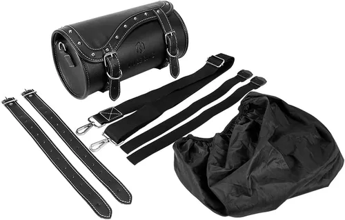 Vista 8 de NICECNC Bolsa de horquilla para motocicleta - Bolsa universal de herramientas de cuero PU con correas reforzadas, impermeable, negra