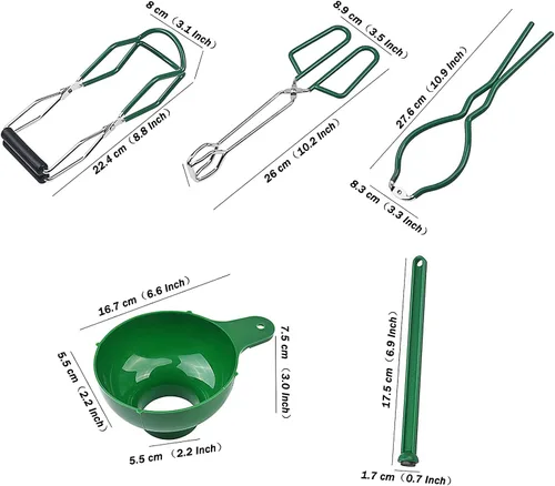 Vista 2 de Kit de conservas de 5 piezas, incluye pinzas, embudo de boca ancha, elevador de tarros, llave de tarro, elevador de tapa magnética, clip