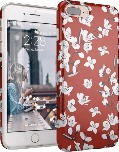 Vista 2 de Casely Funda para iPhone 6/7/8 Plus Bosque floral Flor de cerezo rojo Diseño clásico ultra delgado Flor de cerezo rojo floral