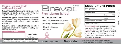 Vista 3 de Barlean's Paquete de suplementos de apoyo hormonal para mujer, 30 cápsulas Brevail y 120 cápsulas blandas de suplemento de aceite de onagra
