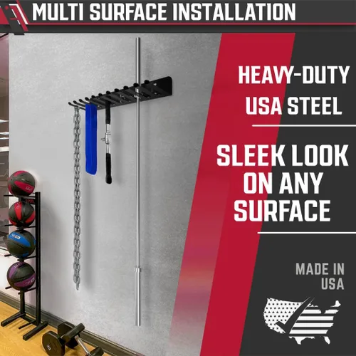 Vista 5 de IRON AMERICAN USA Omega Beast Estante de Almacenamiento para Gimnasio de 9 O 11 Ganchos Organizador de Pared para Gimnasio de Servicio Pesado