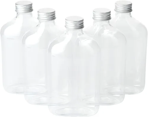 Vista 15 de Restaurantware Bottle Tek - Botellas de licor de 10 onzas, 100 botellas de plástico vacías, desechables con tapas de aluminio, botella de plástico