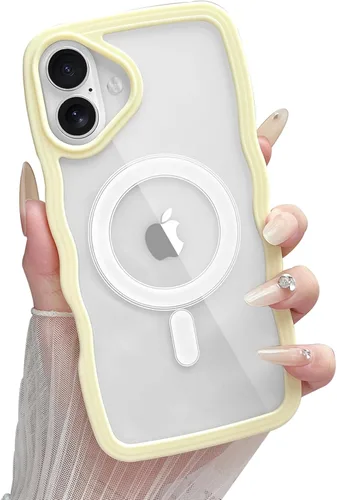 Vista 42 de Yeddabox Magsafe - Funda compatible con iPhone 13, diseño de ondas, lindo marco de colores de caramelo con ondas de agua, a prueba de golpes