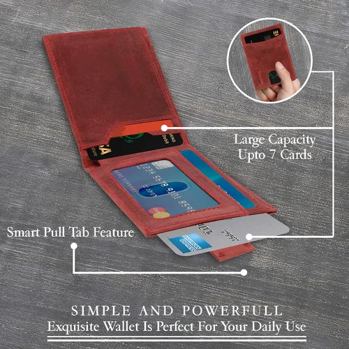 Vista 3 de Succor Cartera delgada de cuero genuino RFID para hombre Cazador Rojo Moderno