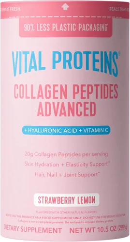 Vista 10 de Vital Proteins Péptidos de colágeno avanzados, péptidos hidrolizados con ácido hialurónico y vitamina C - Polvo sabor chocolate, 24.7 onzas