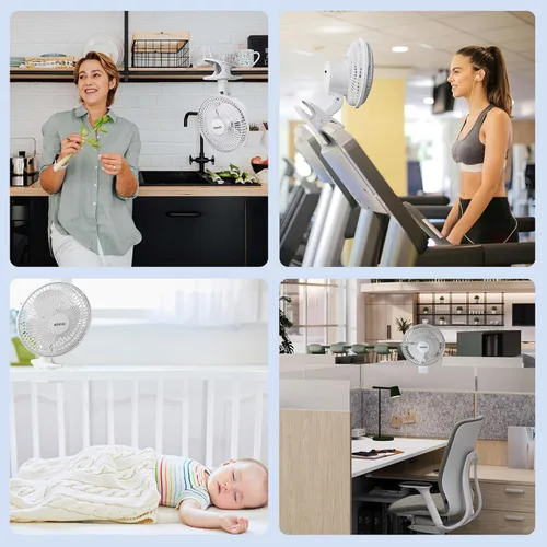 Vista 6 de shinic Ventilador portátil de clip de 6 pulgadas con abrazadera fuerte, 2 velocidades, cabeza ajustable, potente flujo de aire, mini ventilador